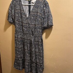 LOFT Black and White Patterned Midi Dress